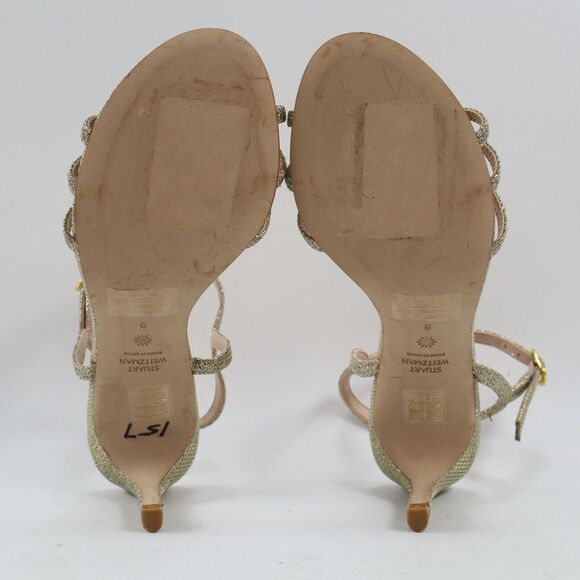🔥Stuart Weitzman Starla 80 Strappy Stiletto Pumps, Gold Glitter 6US MSRP$425🔥 - Picture 6 of 9